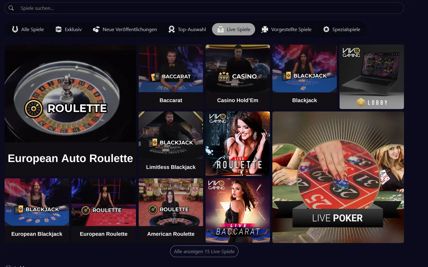 Live-Casino-Tische bei Always Vegas Casino